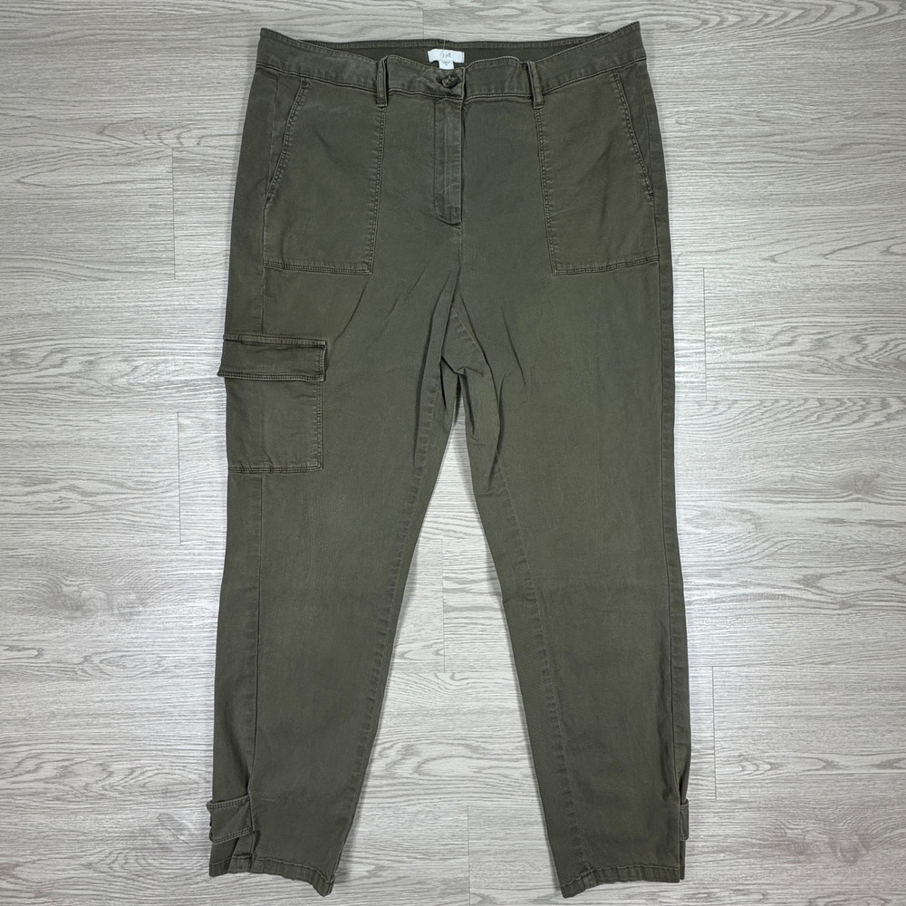 J. Jill Women's Pants Cargo Utility Tapered Olive Green 14 Stretch Cotton Pocket